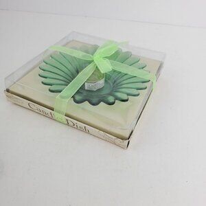 Flower Shape Greenbriar Luminessence Dish  Green w/ Tealight Candle 6" Glass